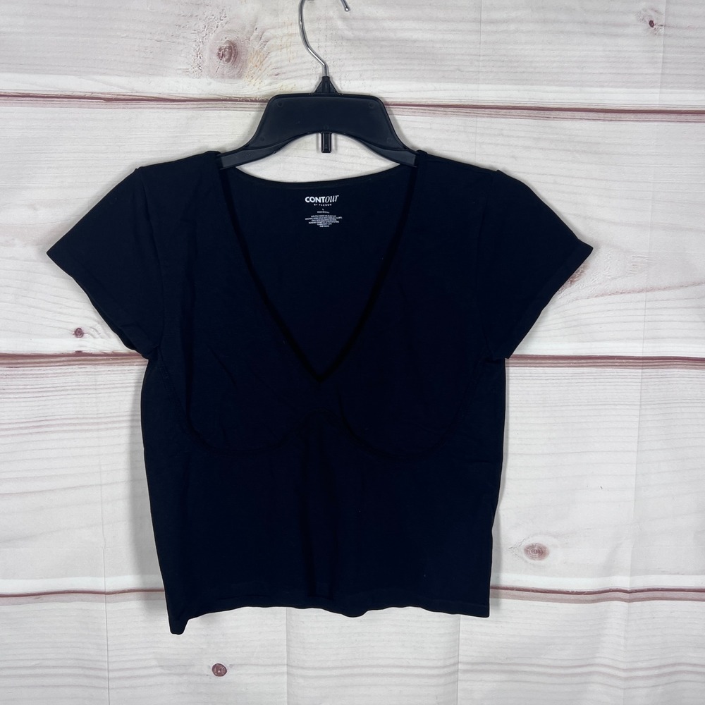 PacSun Top Women L Black Contour V-Neck T-Shirt Short Sleeve Seamless Bodycon